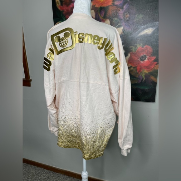 Disney WDW Golden Logo Pink & Gold Spirit Jersey Top L Limited Glittery Sprinkle - Picture 7 of 10